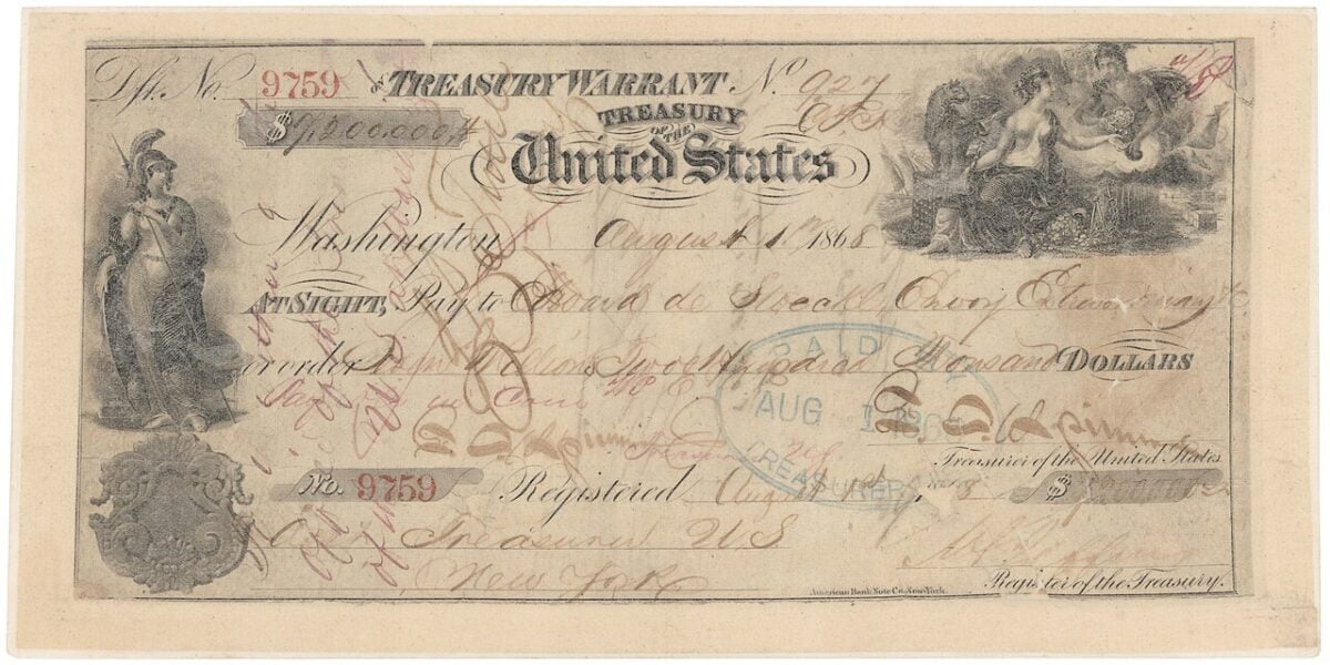 Alaskan Purchase - original check from 1867