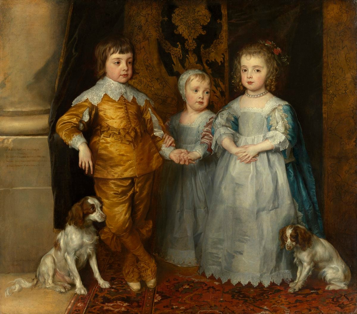 painting of King Charles as a child with siblings and dog, Anthony van Dyck