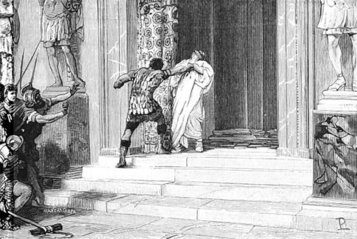 Lodovico Pogliaghi - Death of Pertinax. A wretched Batavian, named Tausius, broke the spell by hurling his sword at the emperor.