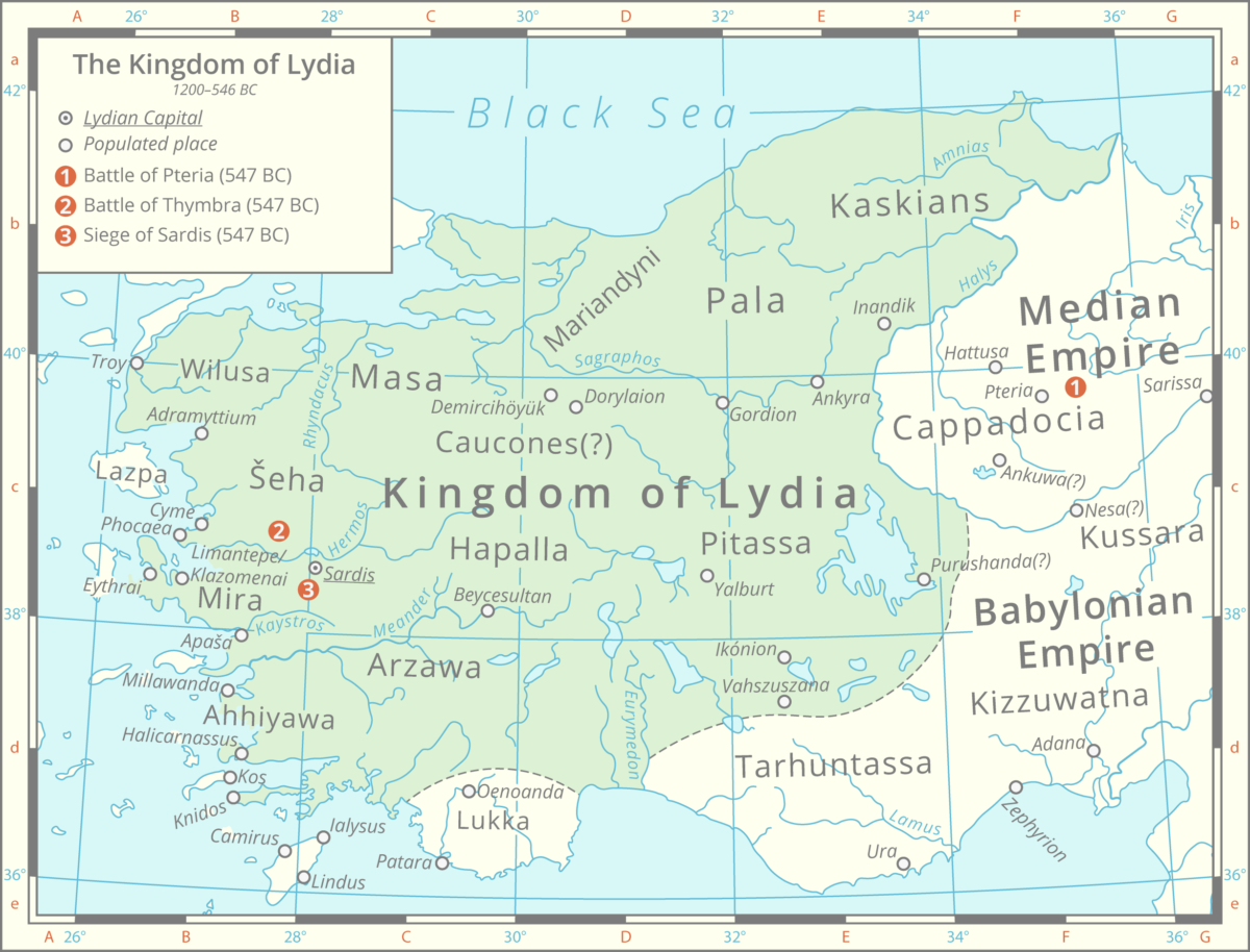 A map depicting the ancient Kingdom of Lydia