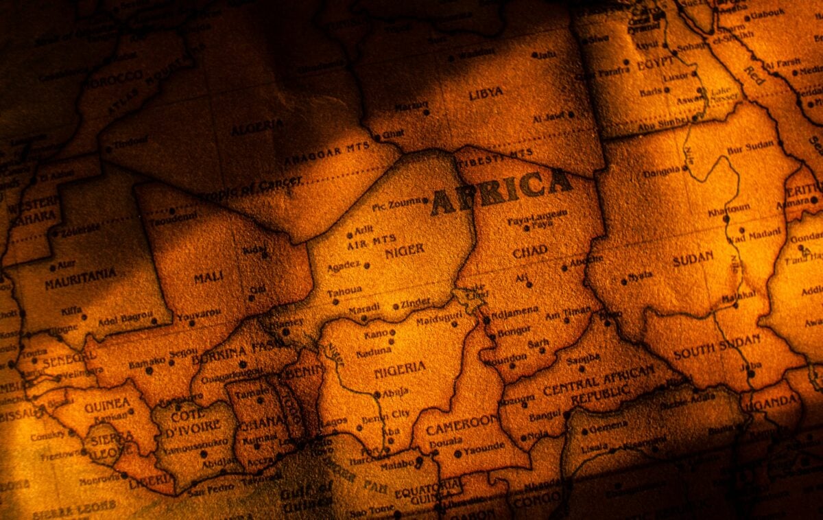 Close up map of Africa.