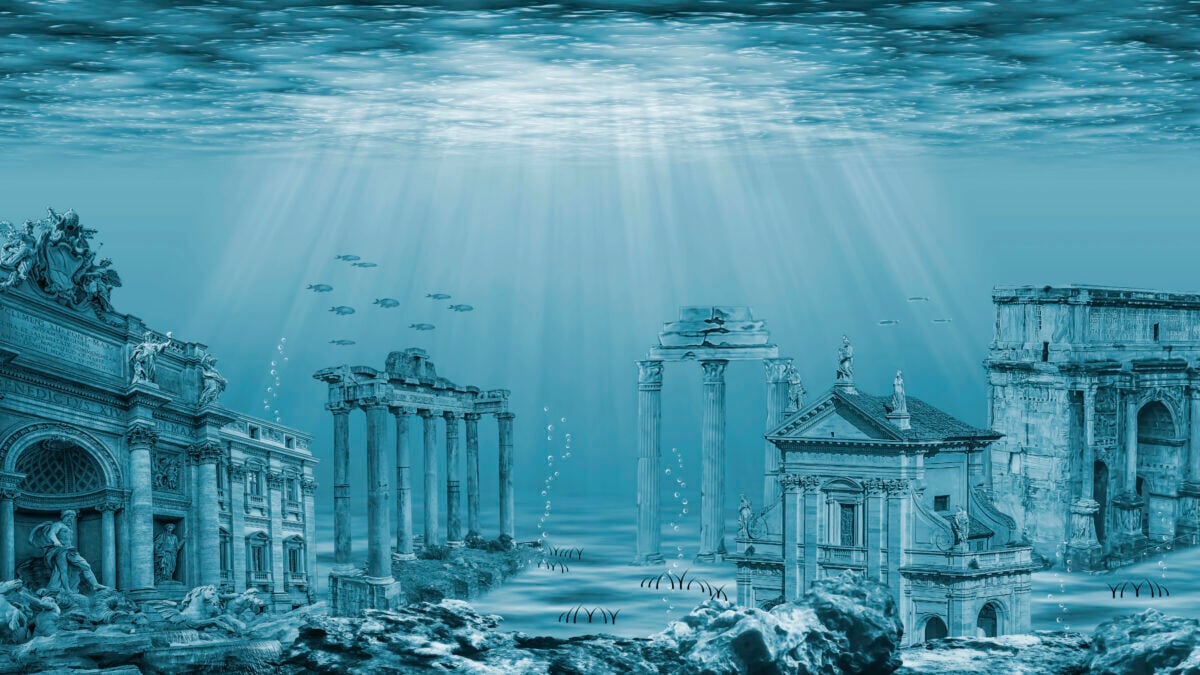Illustration - Ruins of the Atlantis civilization. Underwater ruins