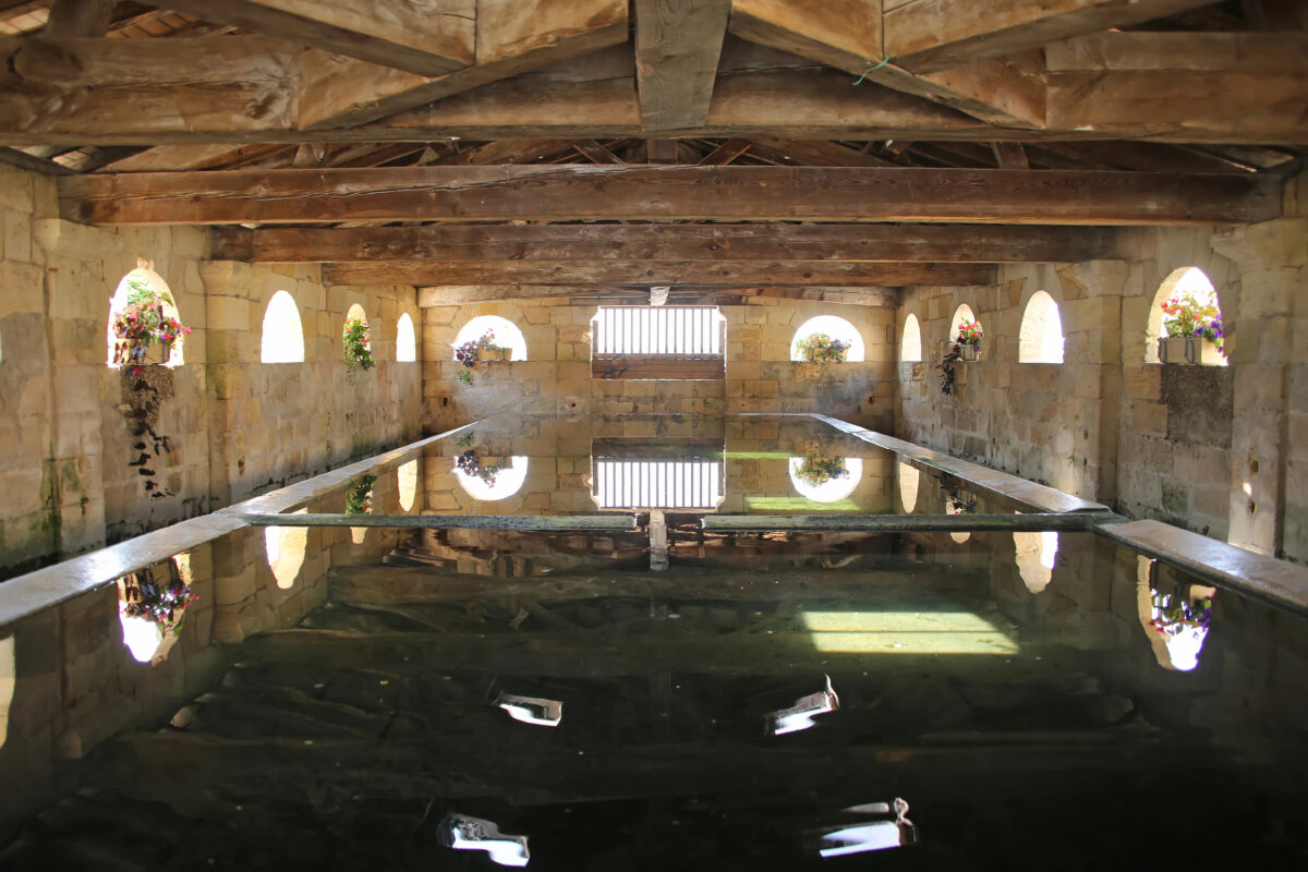 Public medieval bath house or washhouse in the centre of Bourg, also Bourg-sur-Gironde, a commune in the Gironde department in Nouvelle-Aquitaine in southwestern France.